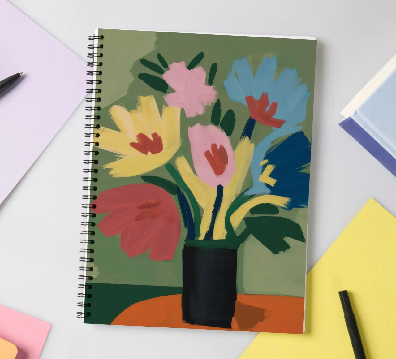 Black Vase Abstract Blooms spiral notebook by Stone Decade