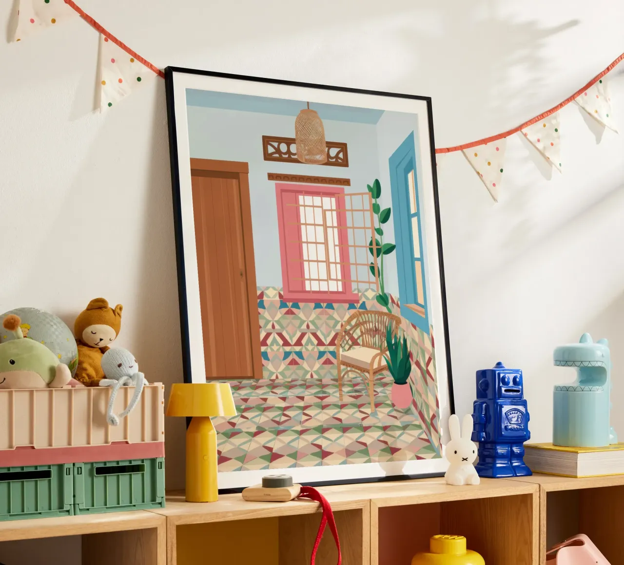 Divano blu angolo libri poster da Marigold Tiga