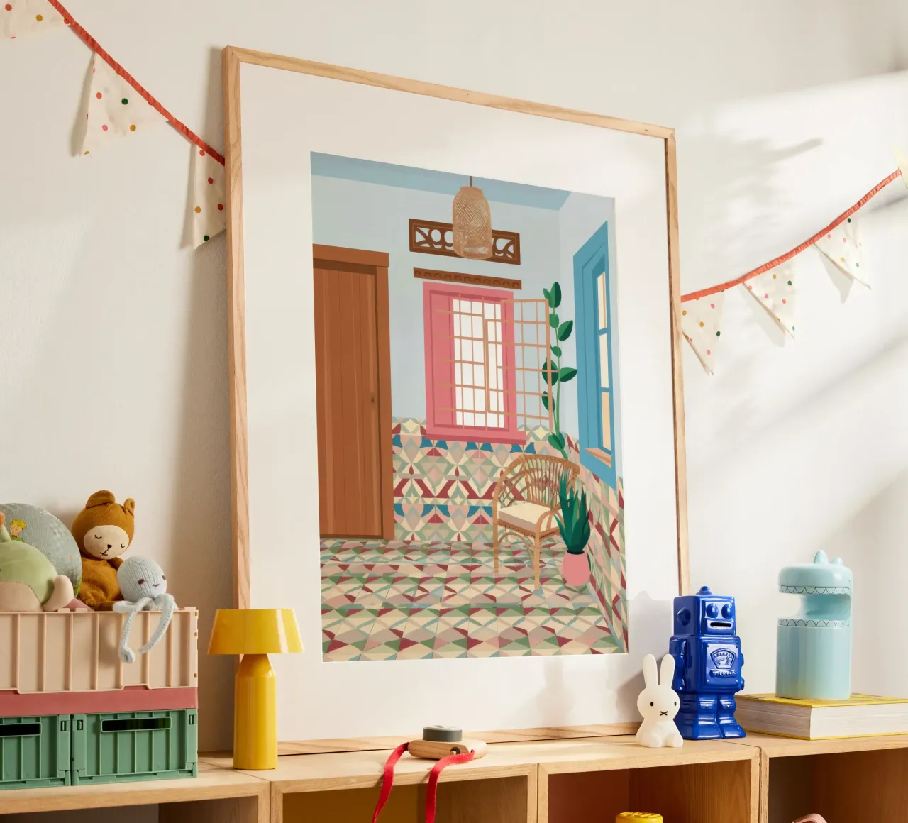 Divano blu angolo libri poster da Marigold Tiga