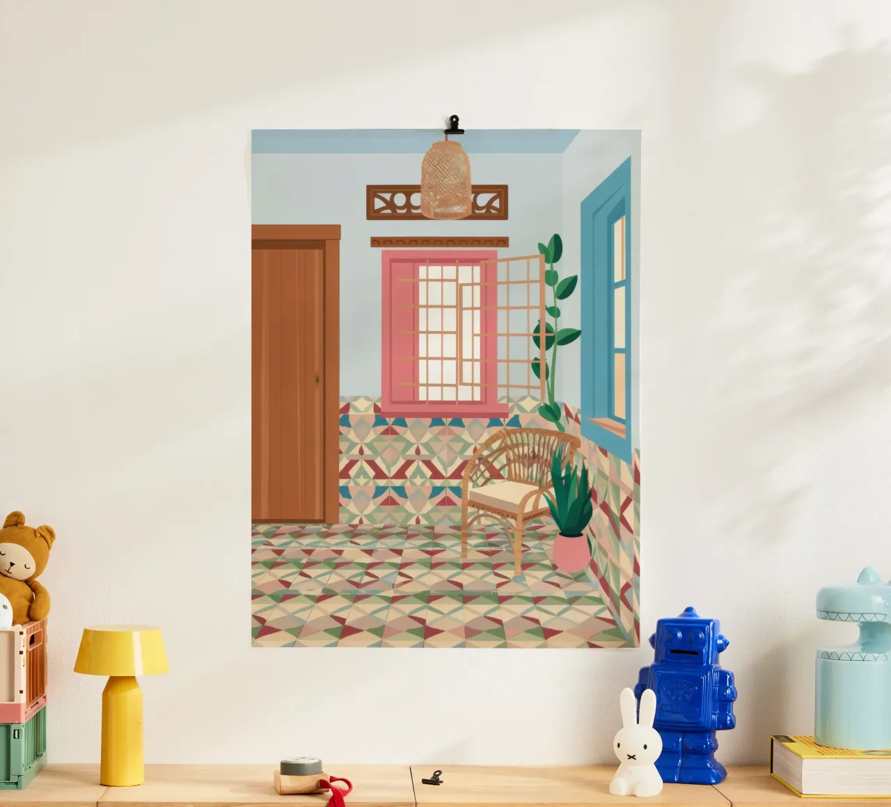 Divano blu angolo libri poster da Marigold Tiga