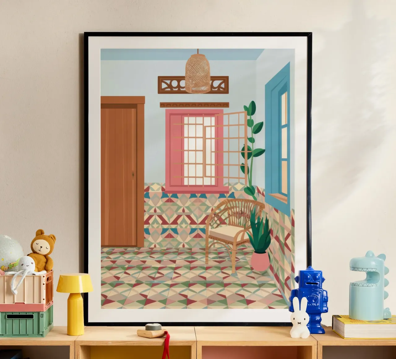 Divano blu angolo libri poster da Marigold Tiga
