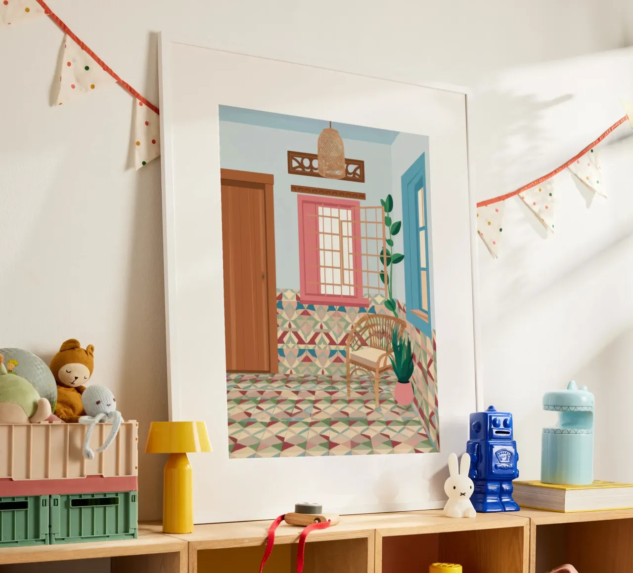 Divano blu angolo libri poster da Marigold Tiga