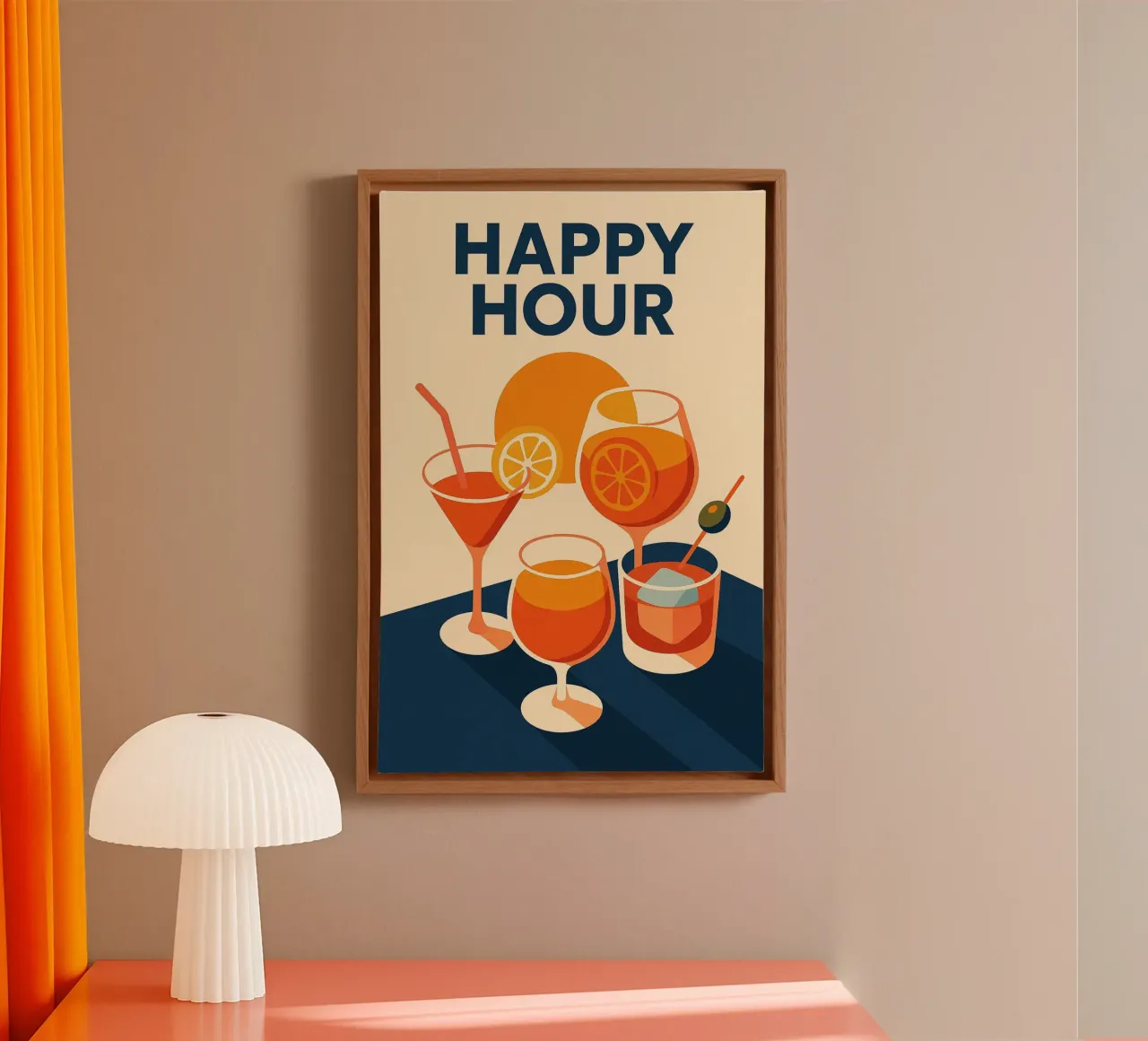 HAPPY HOUR - L'iconico poster per i vostri aperitivi estivi tela con Cornice a cassetta da Boissons - Affiches & posters - Retro