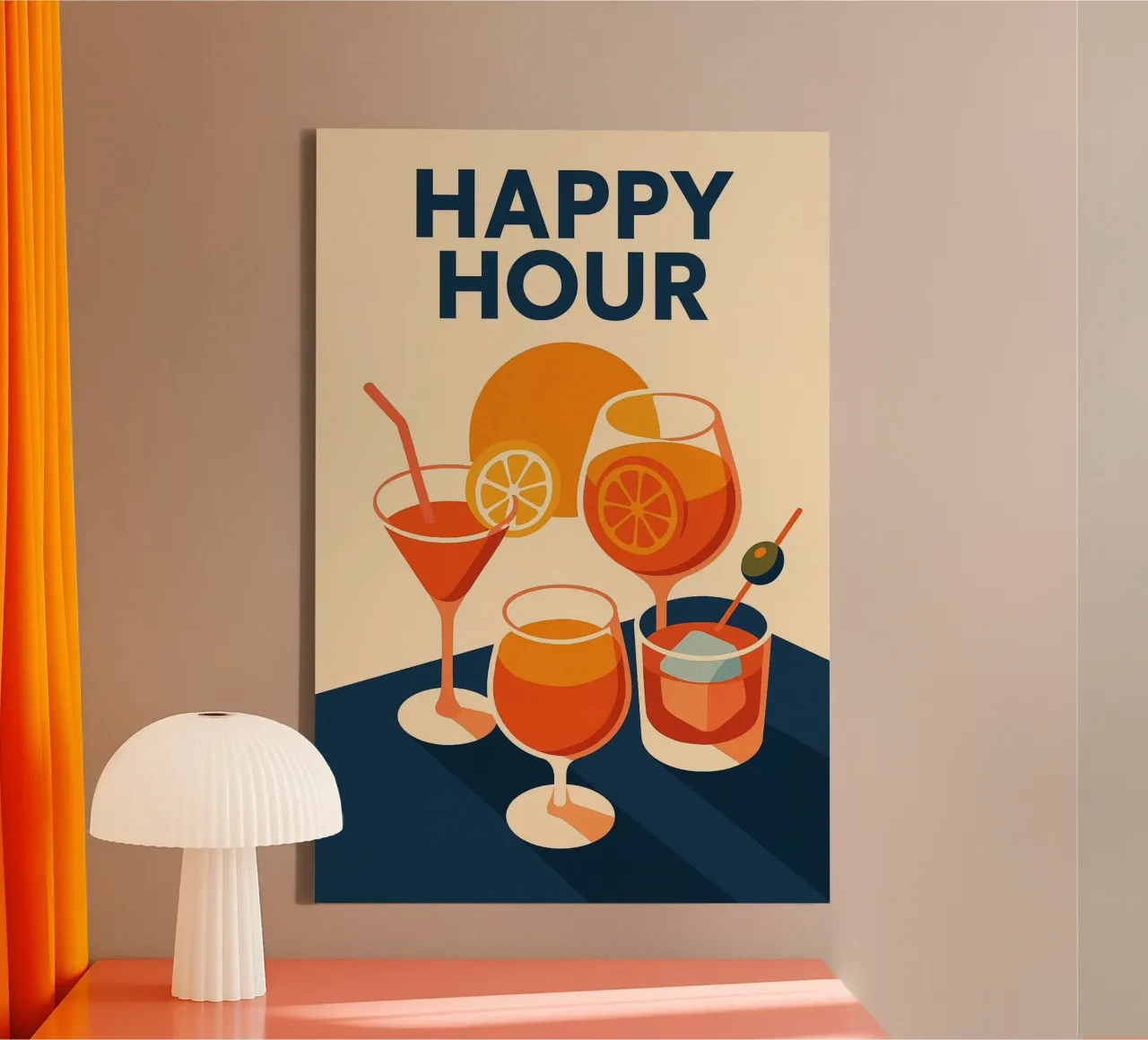 HAPPY HOUR - L'iconico poster per i vostri aperitivi estivi tela con Cornice a cassetta da Boissons - Affiches & posters - Retro