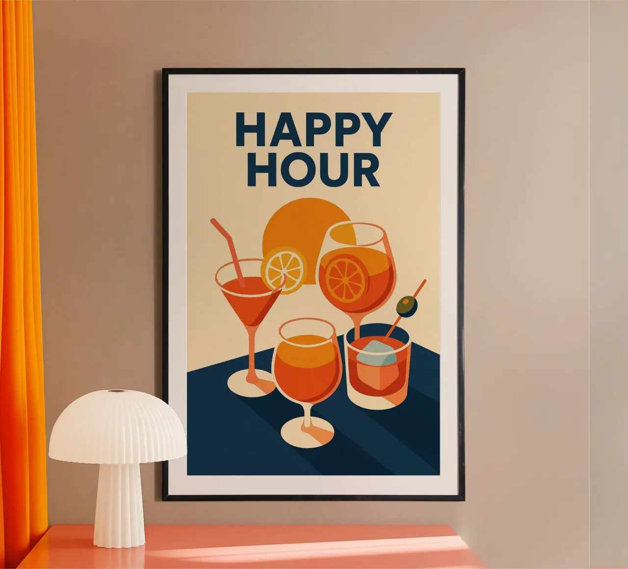 HAPPY HOUR - L'iconico poster per i vostri aperitivi estivi poster con telaio in plastica da Boissons - Affiches & posters - Retro