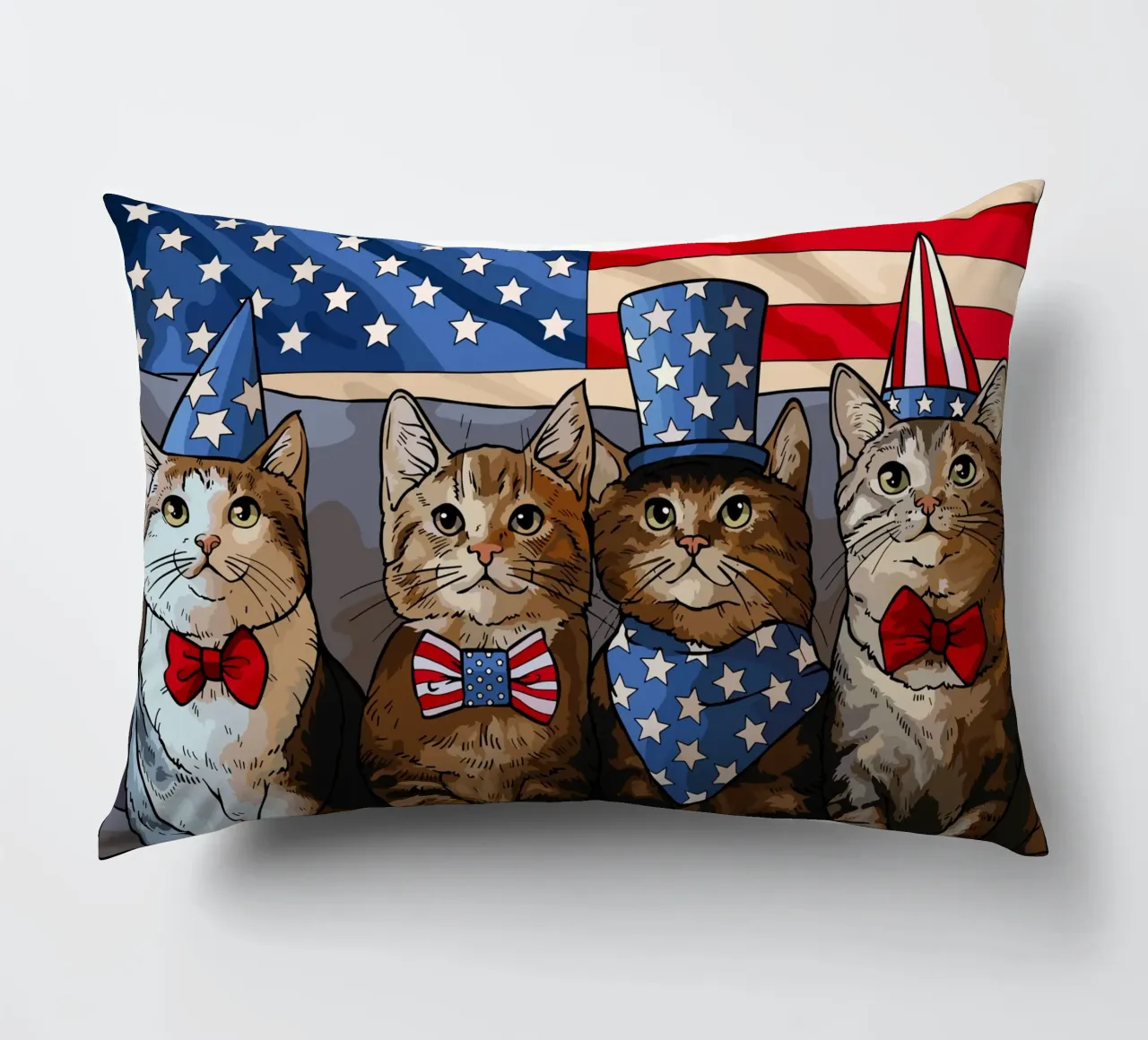 Patriotic Felines illiustrasi decorative cushion by Fanya Art