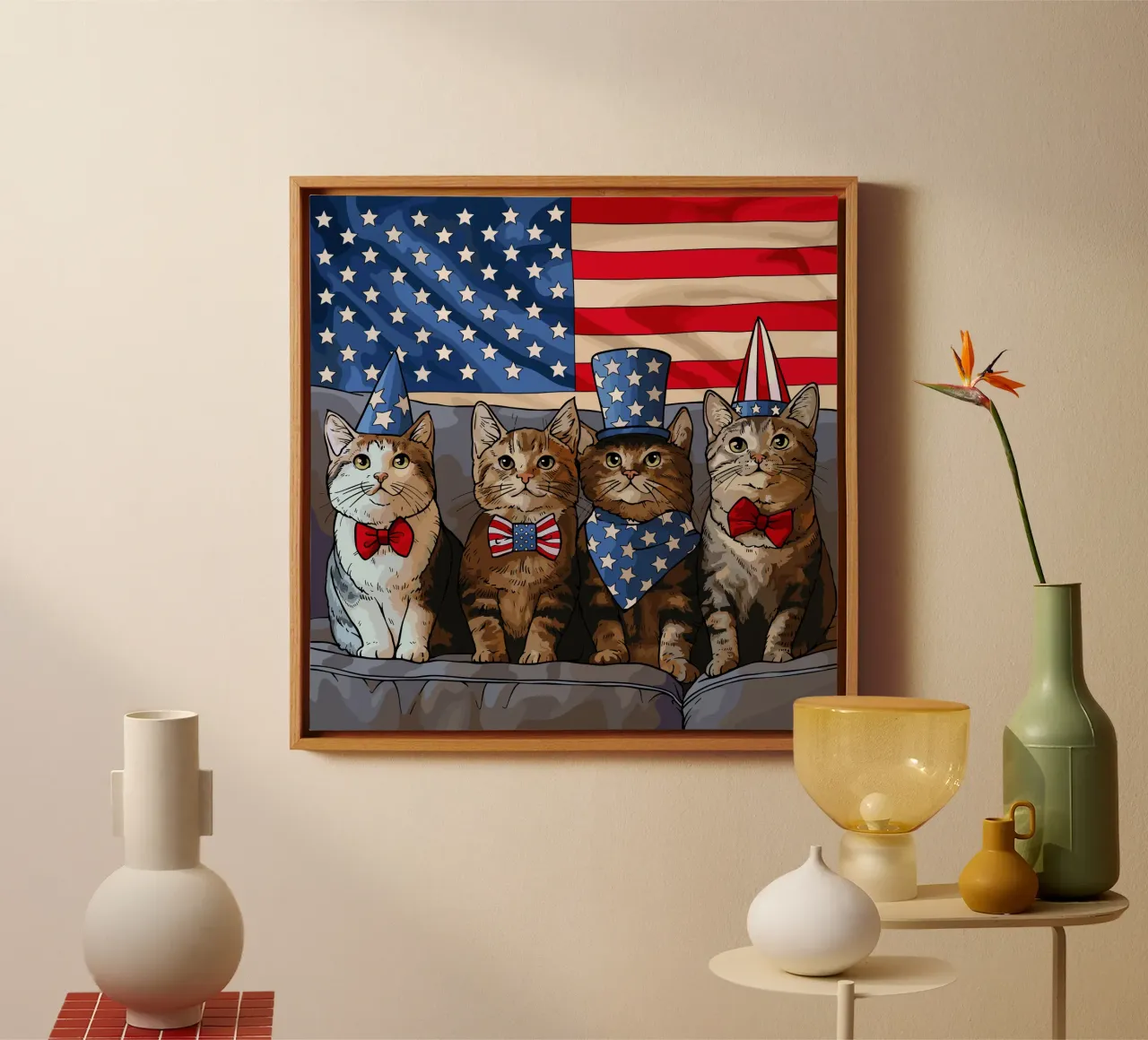 Patriotic Felines illiustrasi canvas by Fanya Art