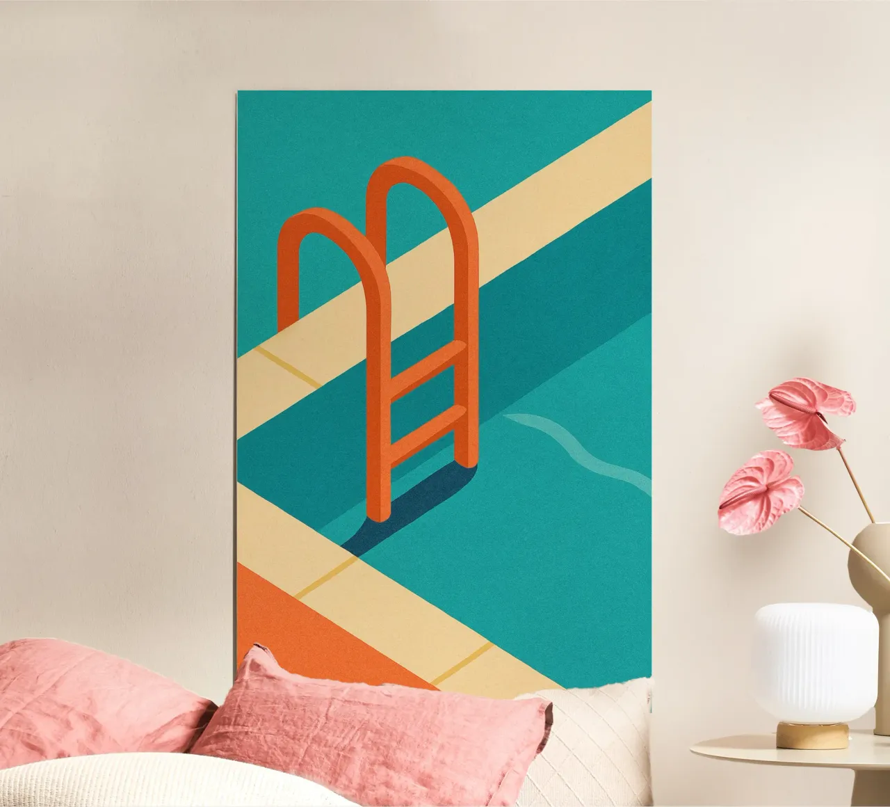 Zwembad - Een minimalistische poster met een vakantiegevoel poster met aluminium frame van JETLAG | affiches voyage