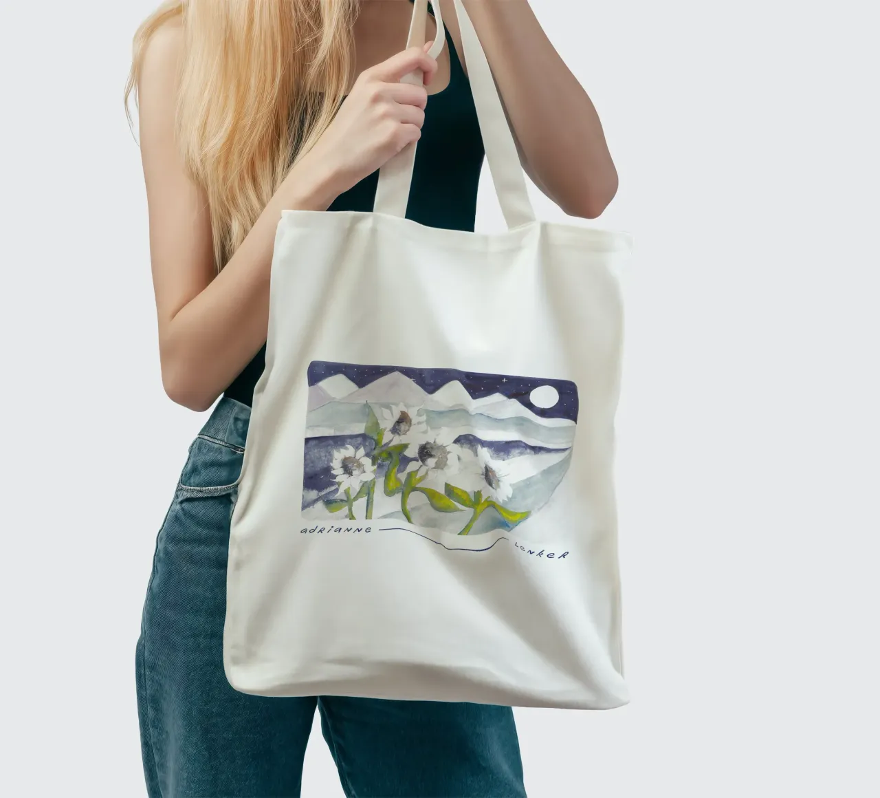 Andrianne Lenker Mema Moonflowers borsa in juta da carleemiller