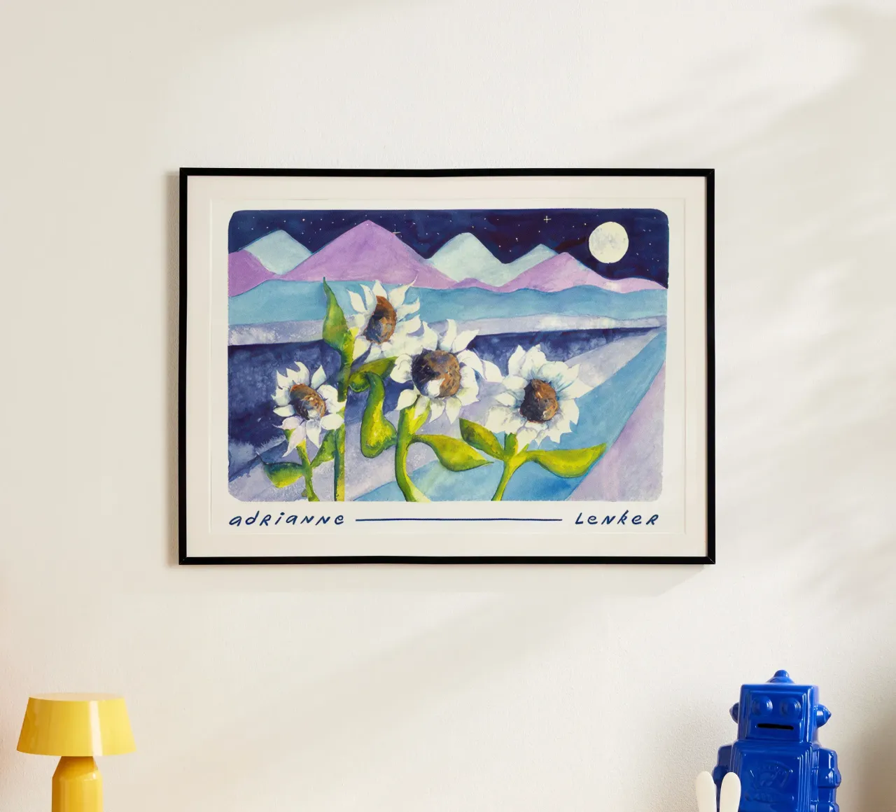 Andrianne Lenker Mema Moonflowers poster con telaio in plastica da carleemiller