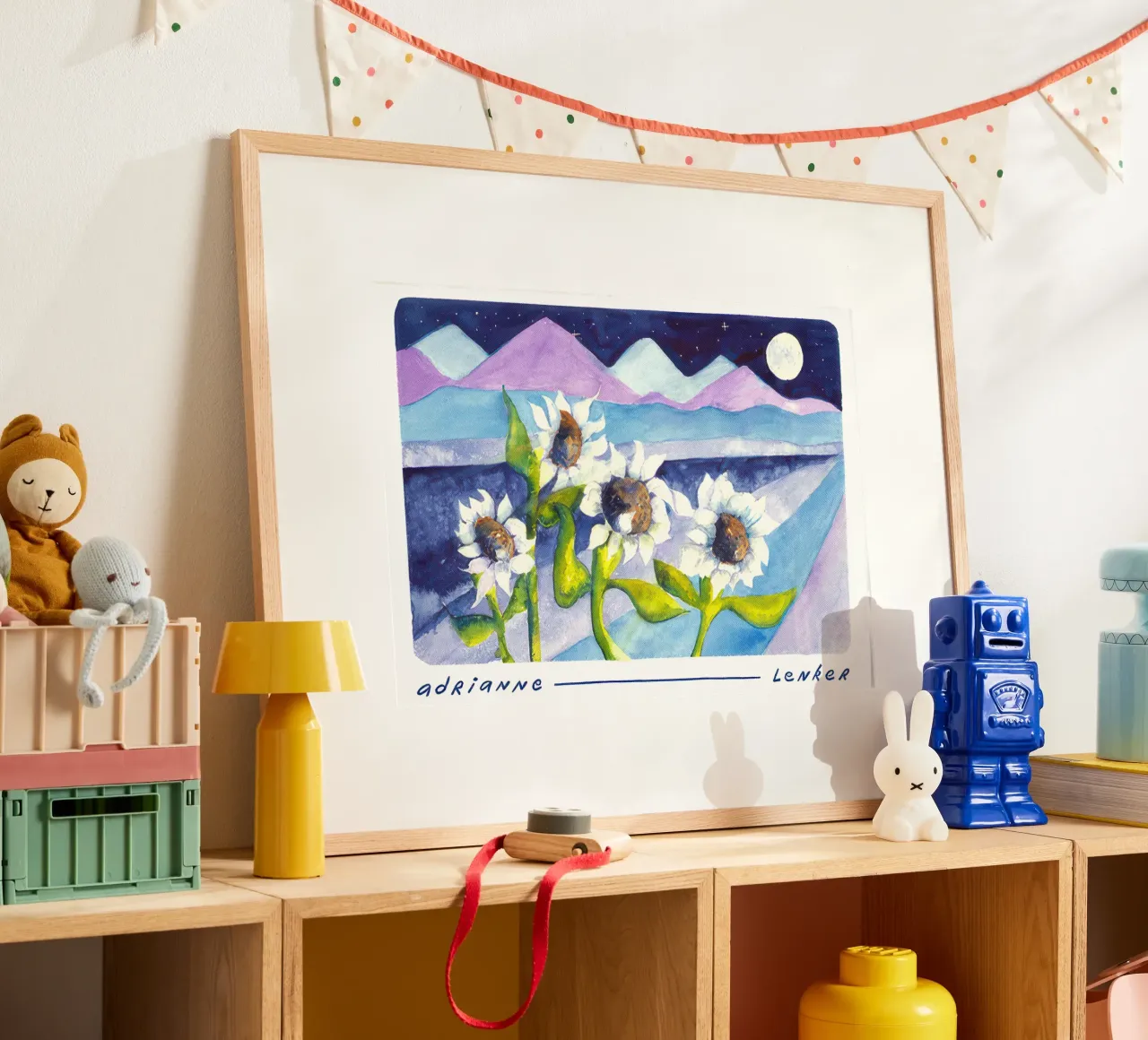 Andrianne Lenker Mema Moonflowers poster con telaio in plastica da carleemiller