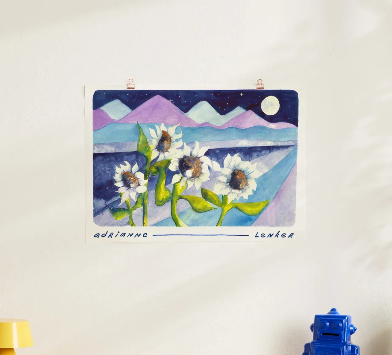 Andrianne Lenker Mema Moonflowers poster con telaio in plastica da carleemiller