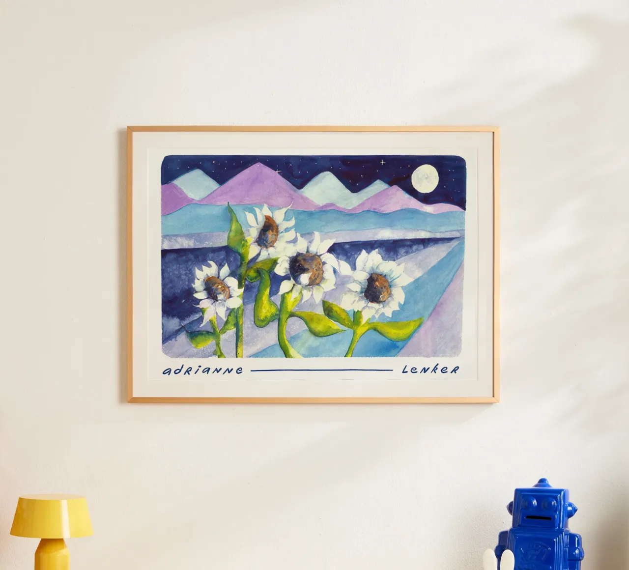 Andrianne Lenker Mema Moonflowers poster con telaio in plastica da carleemiller