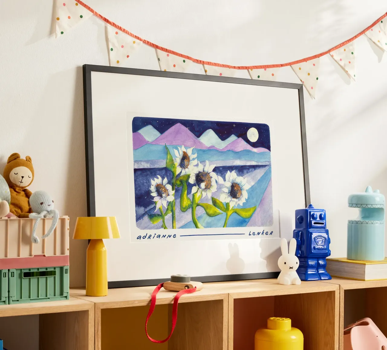 Andrianne Lenker Mema Moonflowers poster con telaio in plastica da carleemiller
