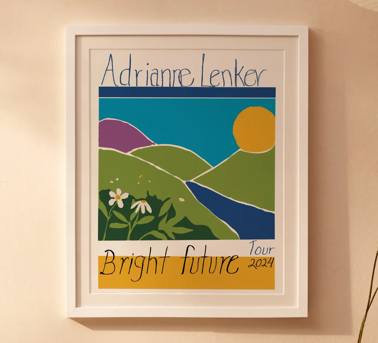 Andrianne Lenker Mema Witte Rand poster met houten frame van carleemiller
