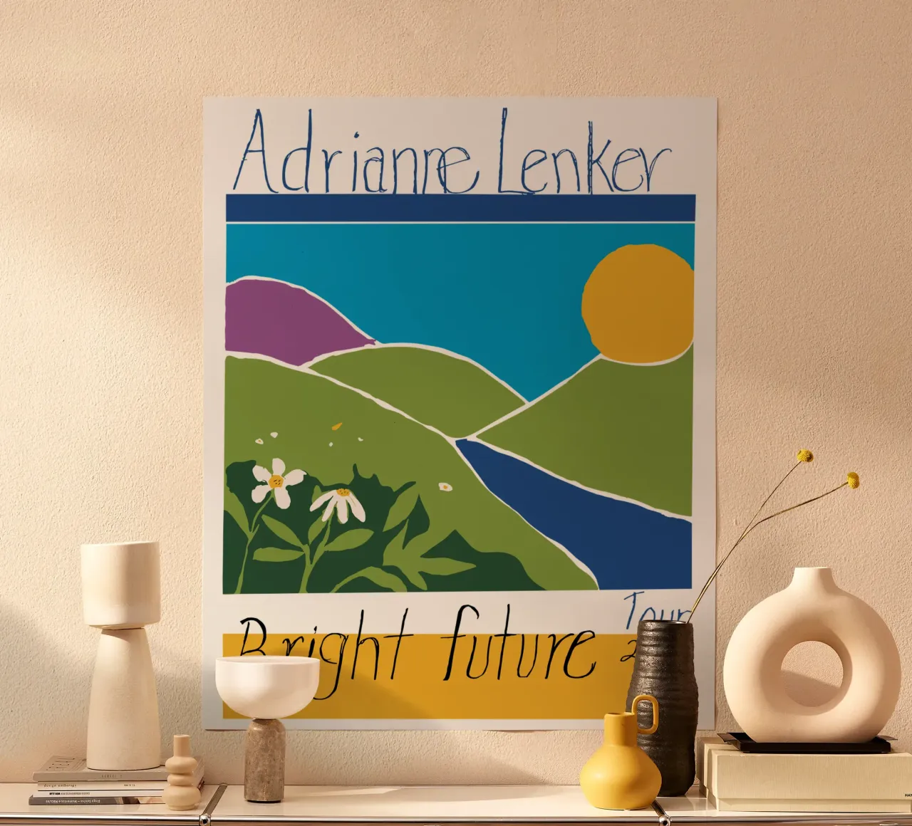 Andrianne Lenker Mema Witte Rand poster met houten frame van carleemiller