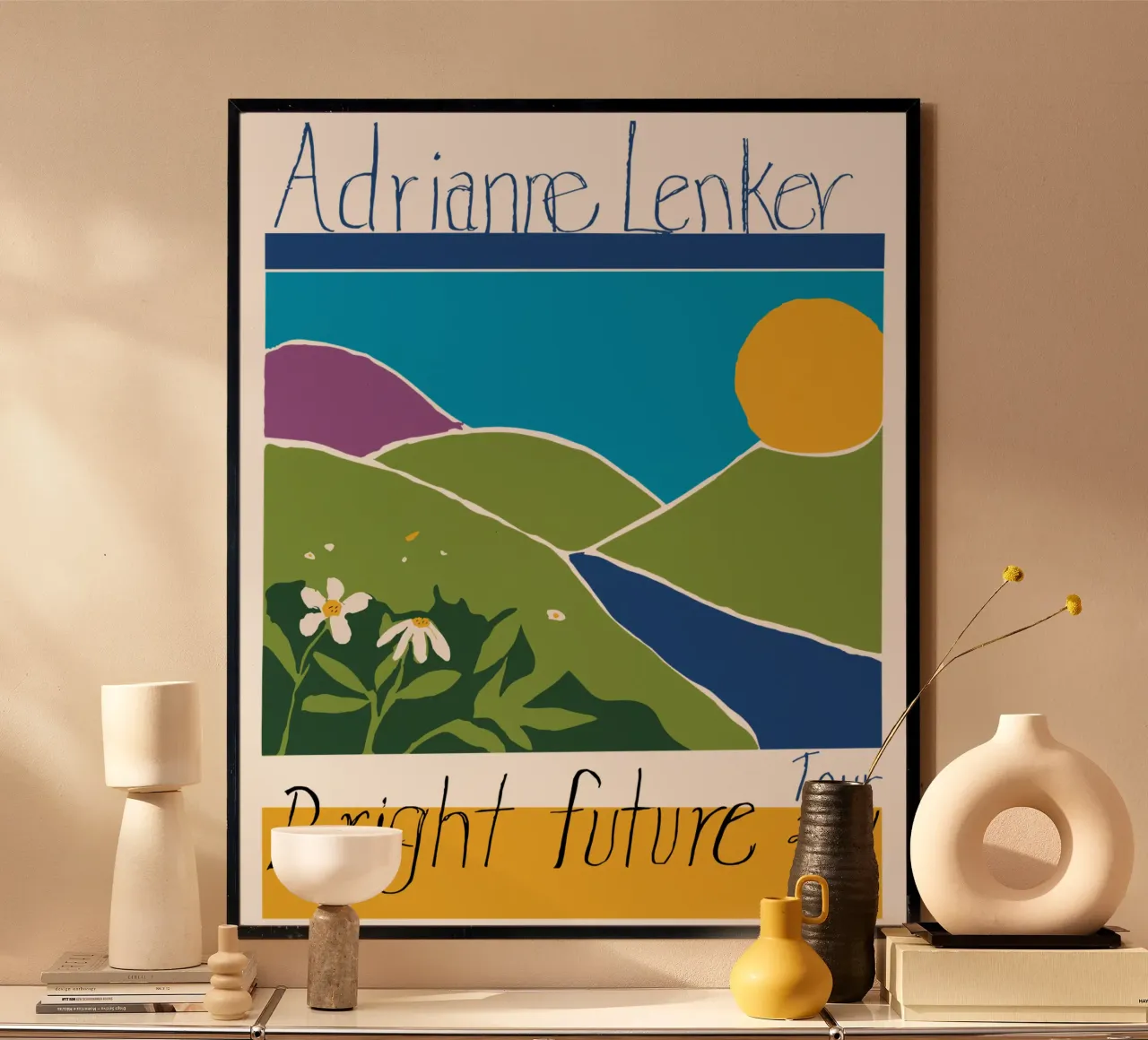 Andrianne Lenker Mema Witte Rand poster met houten frame van carleemiller