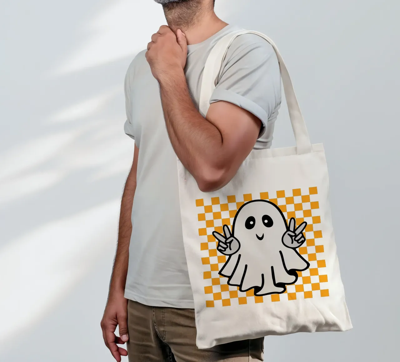 checkered peace halloween ghost tote bag by onetime