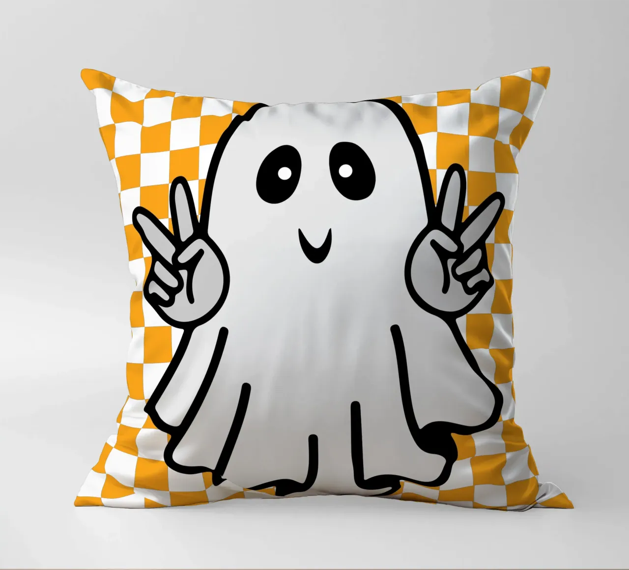 fantasma di Halloween con pace a scacchi cuscino da onetime