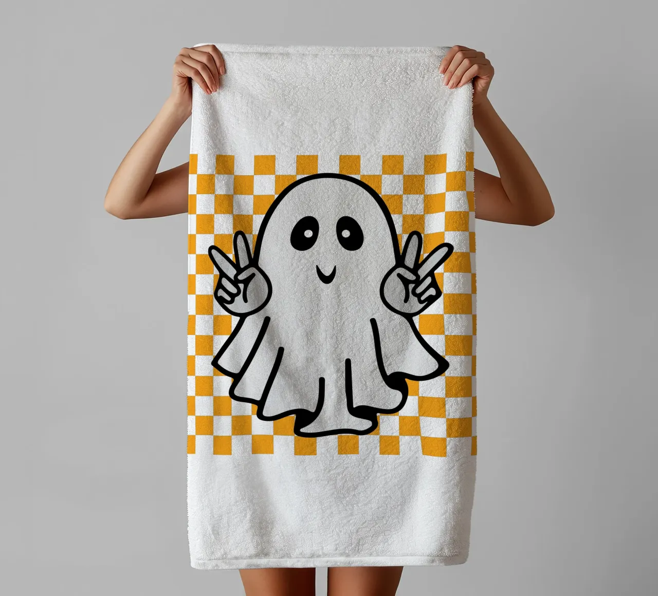 checkered peace halloween ghost towel by onetime