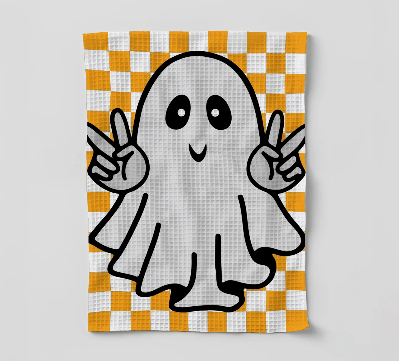 checkered peace halloween ghost tea towel by onetime