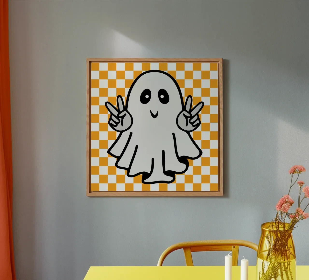 fantasma di Halloween con pace a scacchi alluminio dibond da onetime