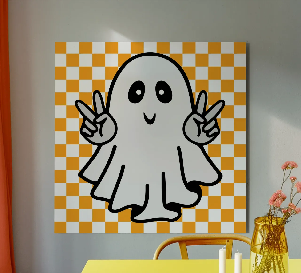 fantasma di Halloween con pace a scacchi alluminio dibond da onetime