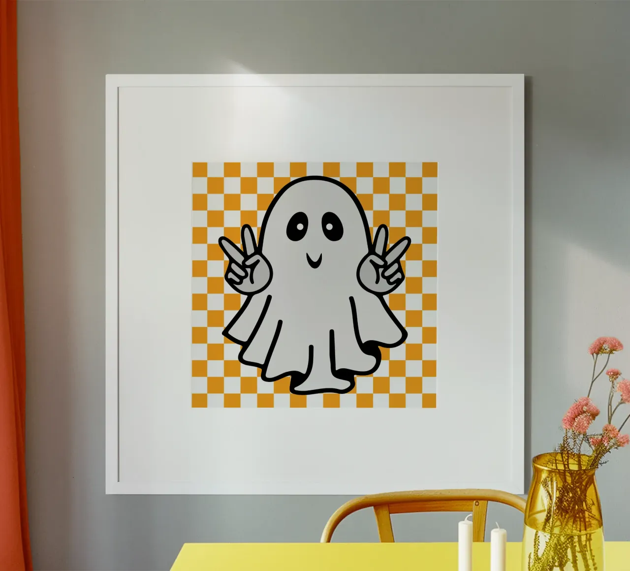 fantasma di Halloween con pace a scacchi carta hahnemühle da onetime