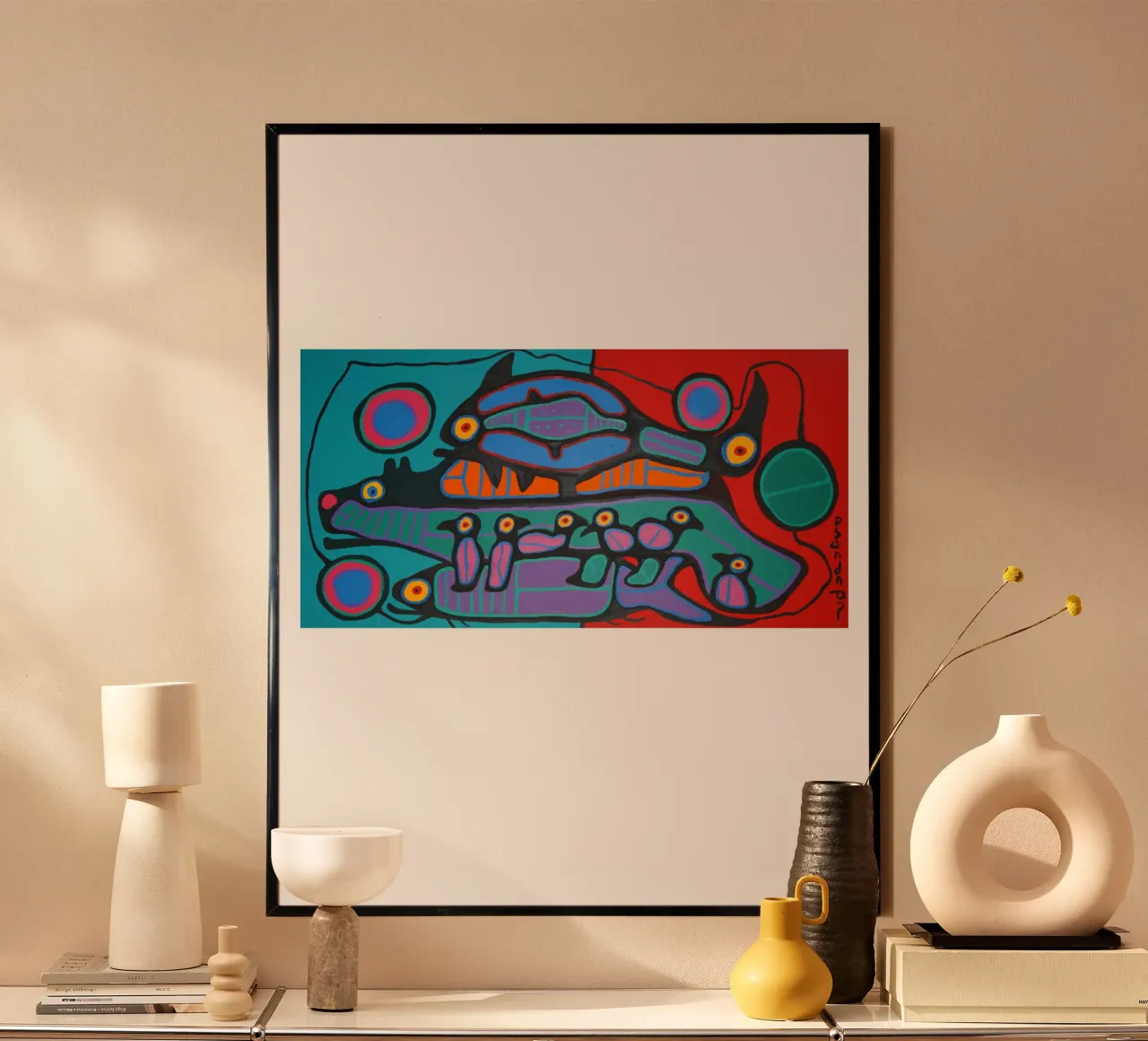 Orso Uccello Pesce e Pulcini poster con telaio in legno da ARTMAIACREATION