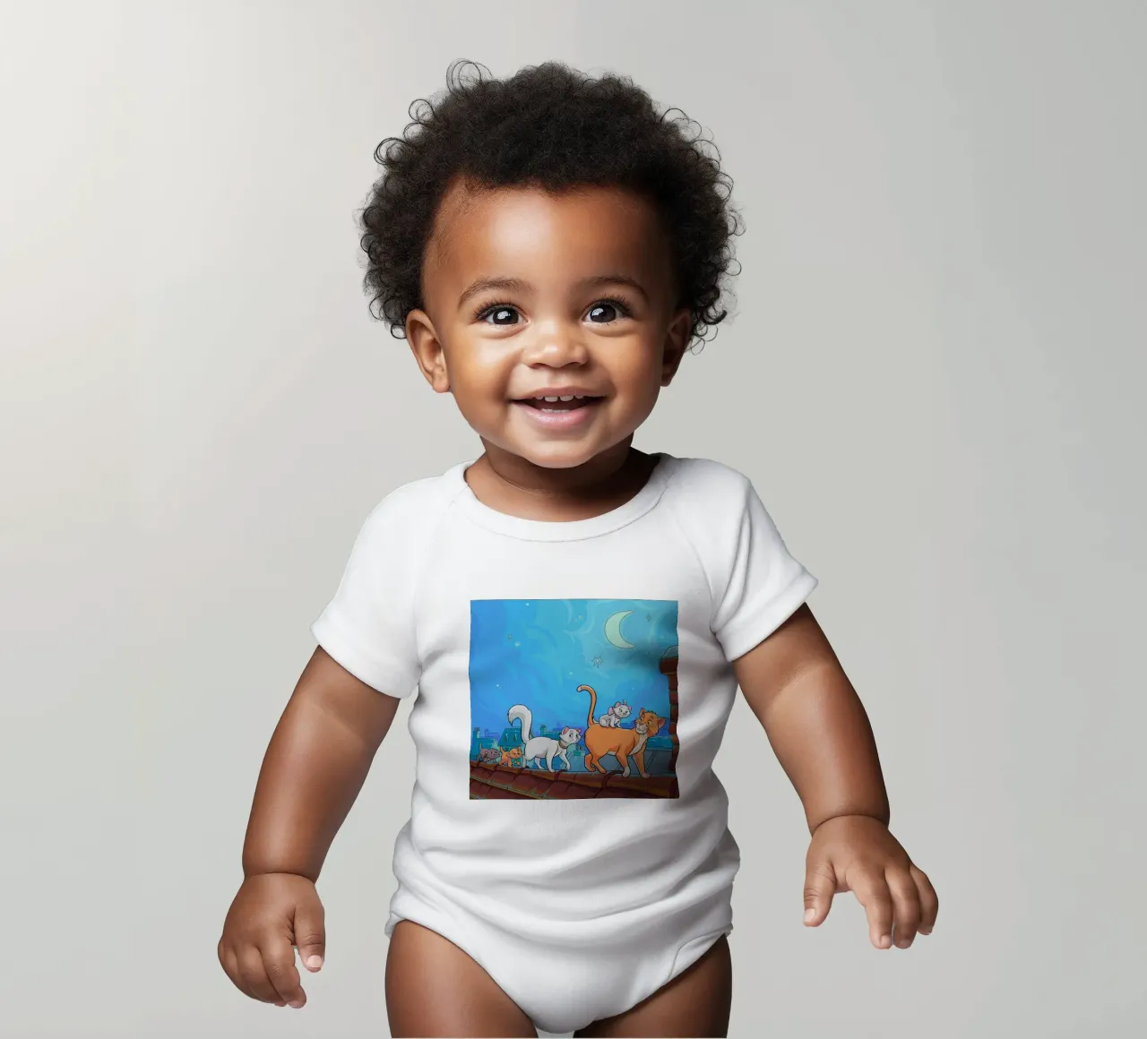 Cats on a Rooftop at Night short-sleeve baby romper by Fanya Art