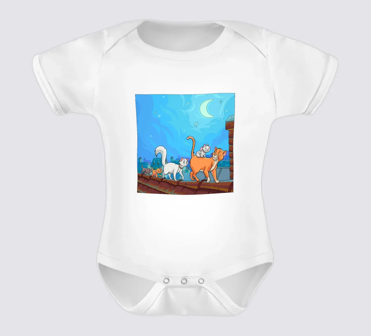 Cats on a Rooftop at Night short-sleeve baby romper by Fanya Art