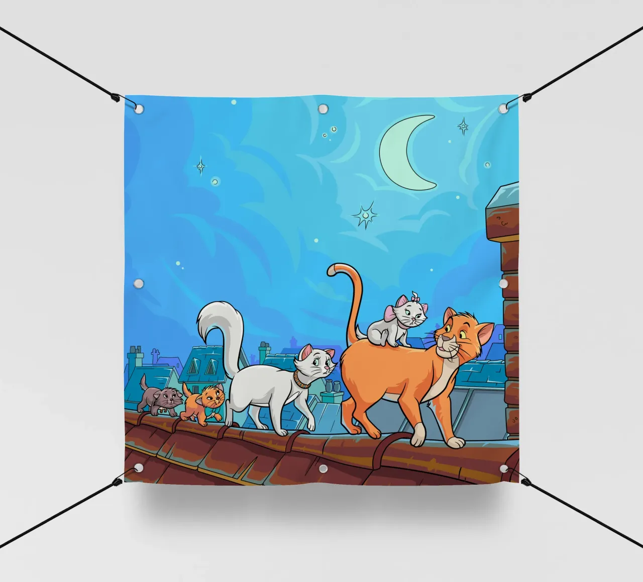 Gatti su un tetto di notte telo in pvc da Fanya Art