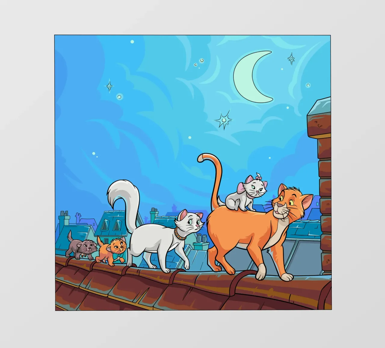 Gatti su un tetto di notte telo in pvc da Fanya Art