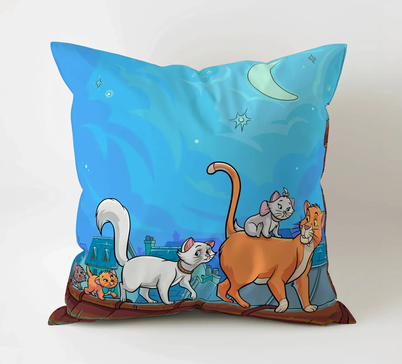 Gatti su un tetto di notte cuscino da Fanya Art