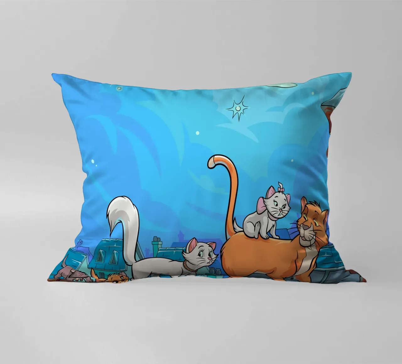 Gatti su un tetto di notte cuscino da Fanya Art