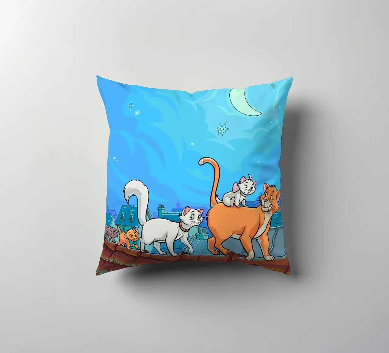 Gatti su un tetto di notte cuscino da Fanya Art