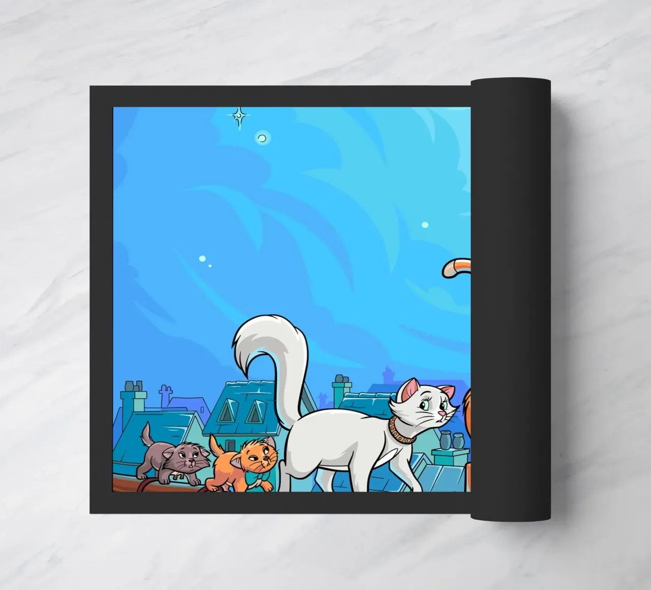 Cats on a Rooftop at Night doormat by Fanya Art