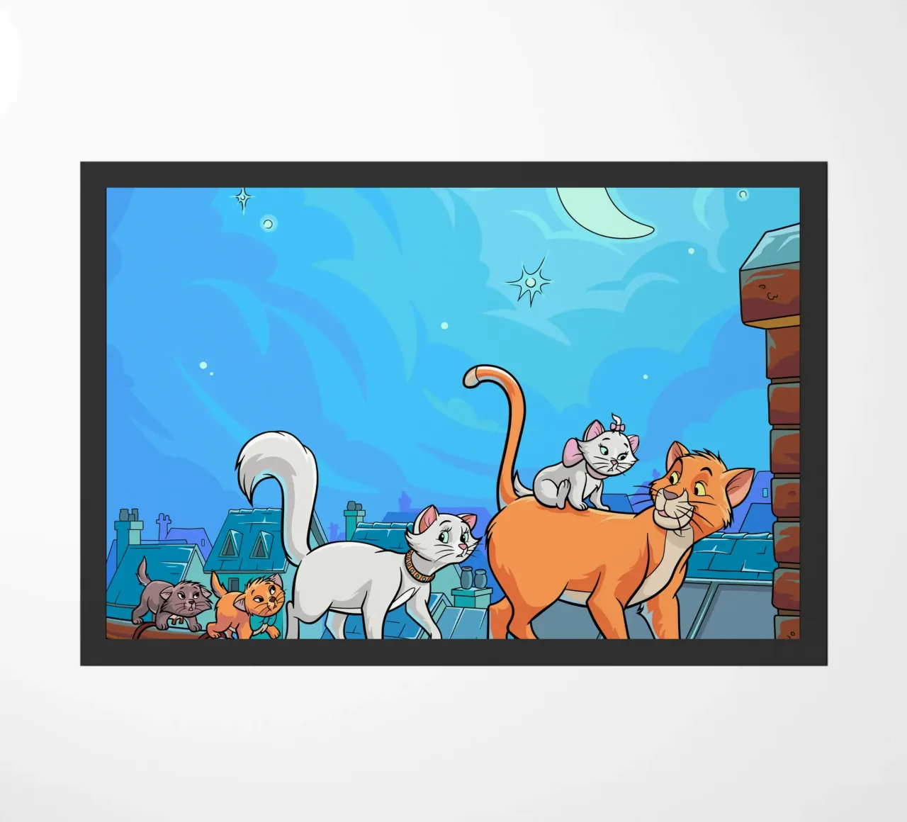 Cats on a Rooftop at Night doormat by Fanya Art