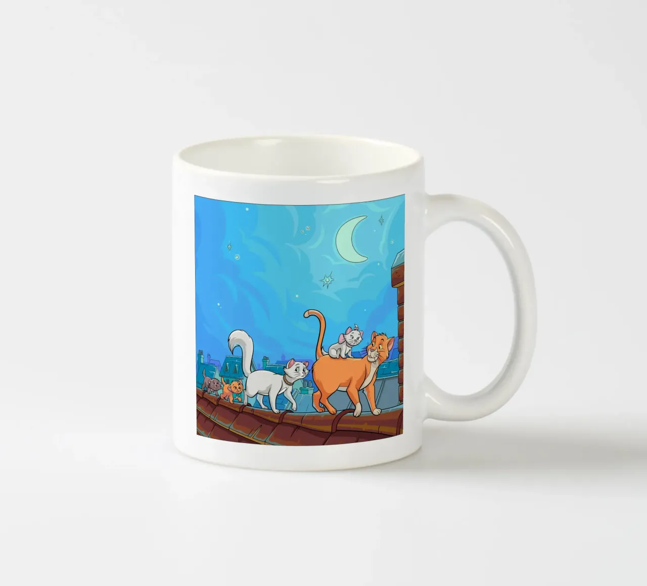 Gatti su un tetto di notte tazza in ceramica da Fanya Art