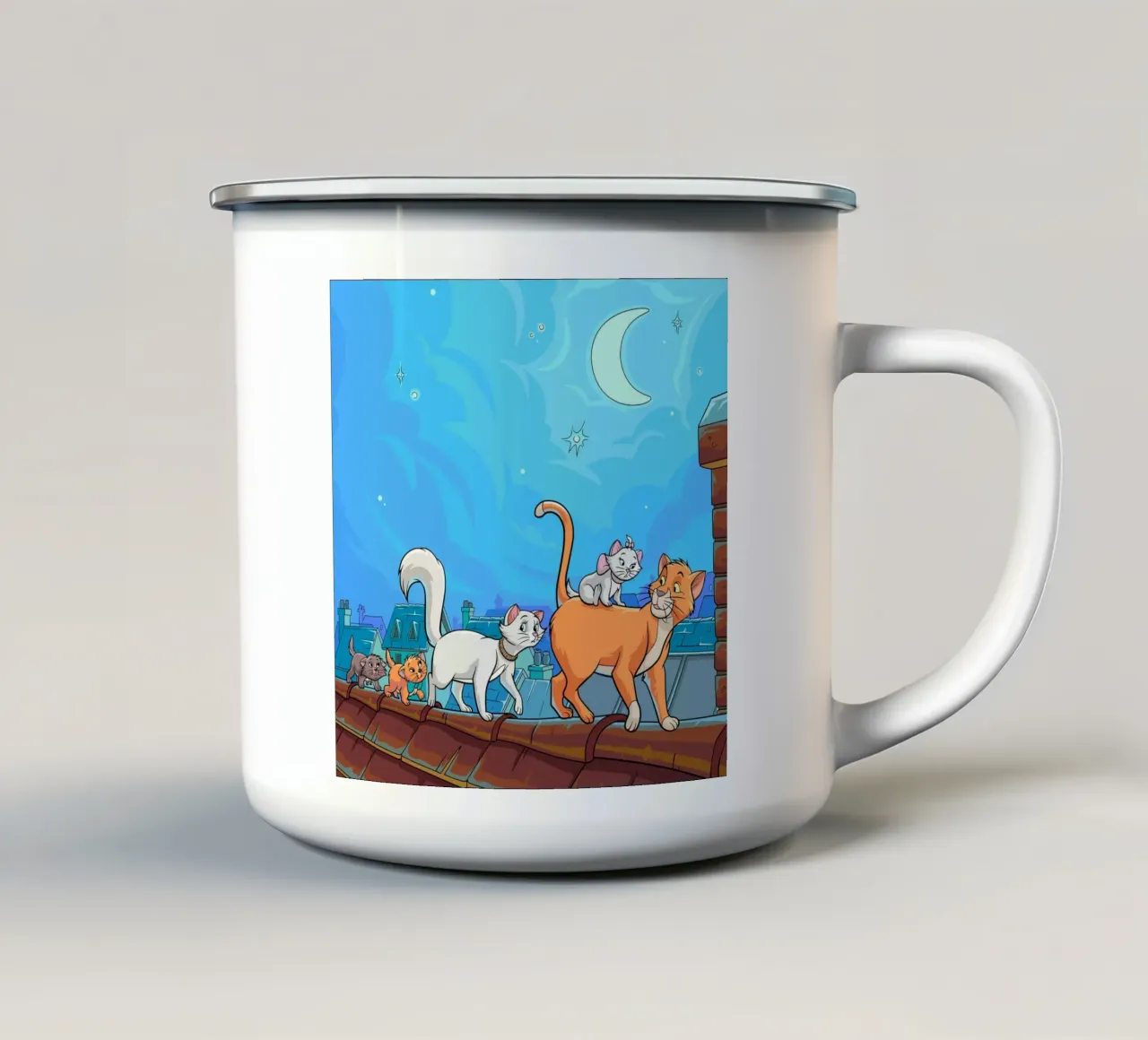 Gatti su un tetto di notte tazza in smalto da Fanya Art