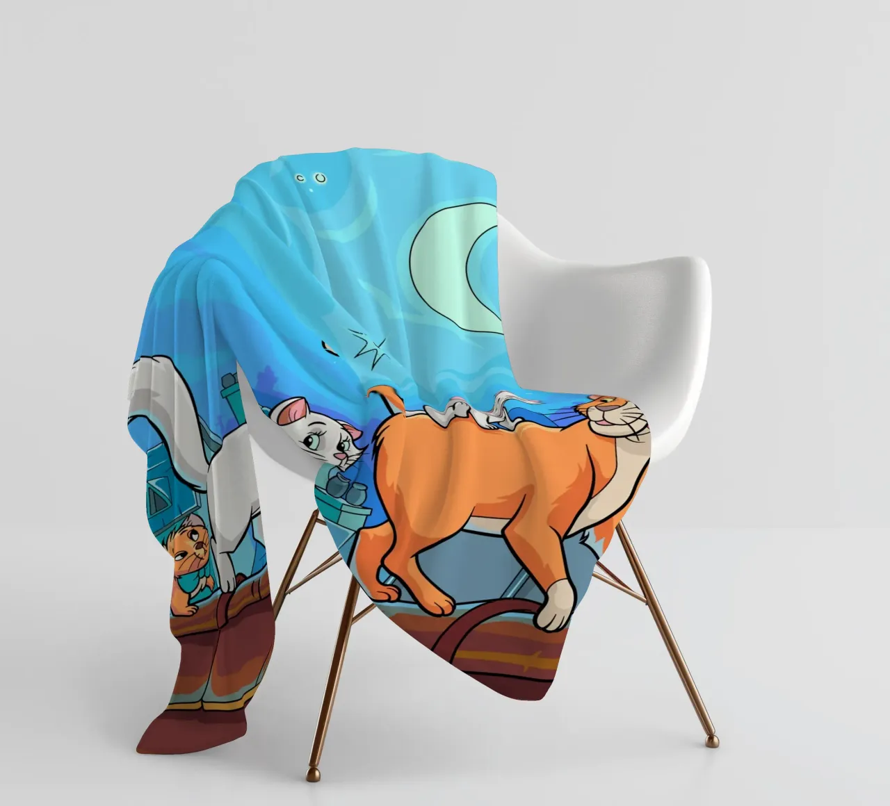 Gatti su un tetto di notte coperta in pile da Fanya Art