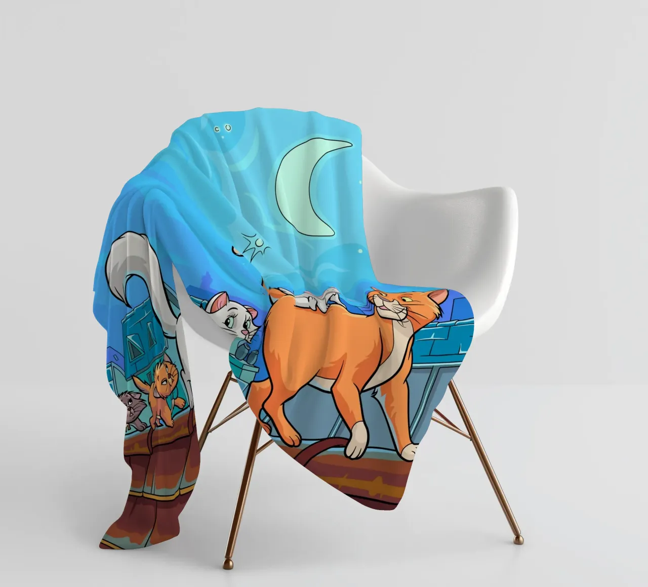 Gatti su un tetto di notte coperta in pile da Fanya Art