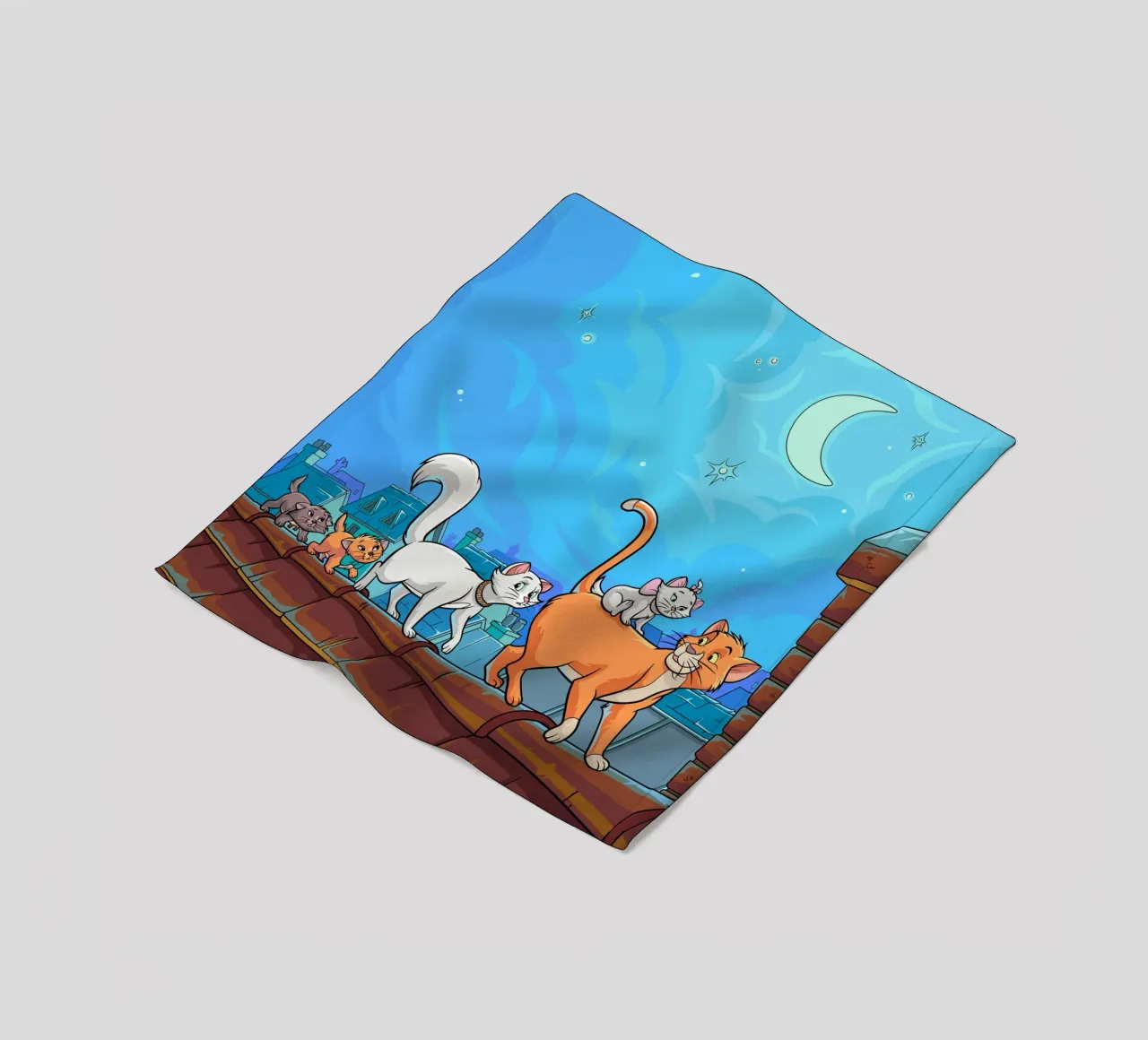 Gatti su un tetto di notte coperta in pile da Fanya Art