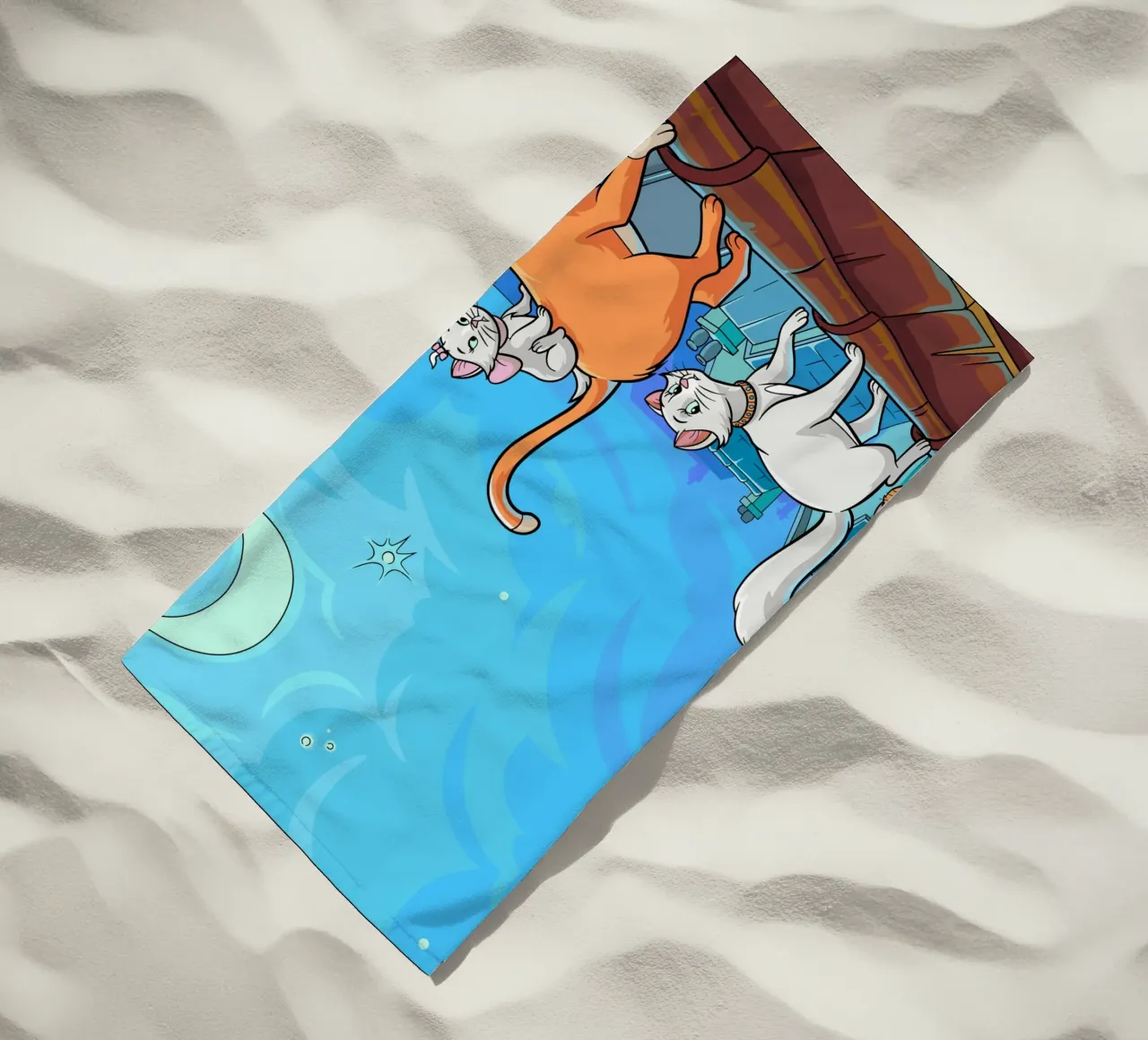 Gatti su un tetto di notte telo mare da Fanya Art