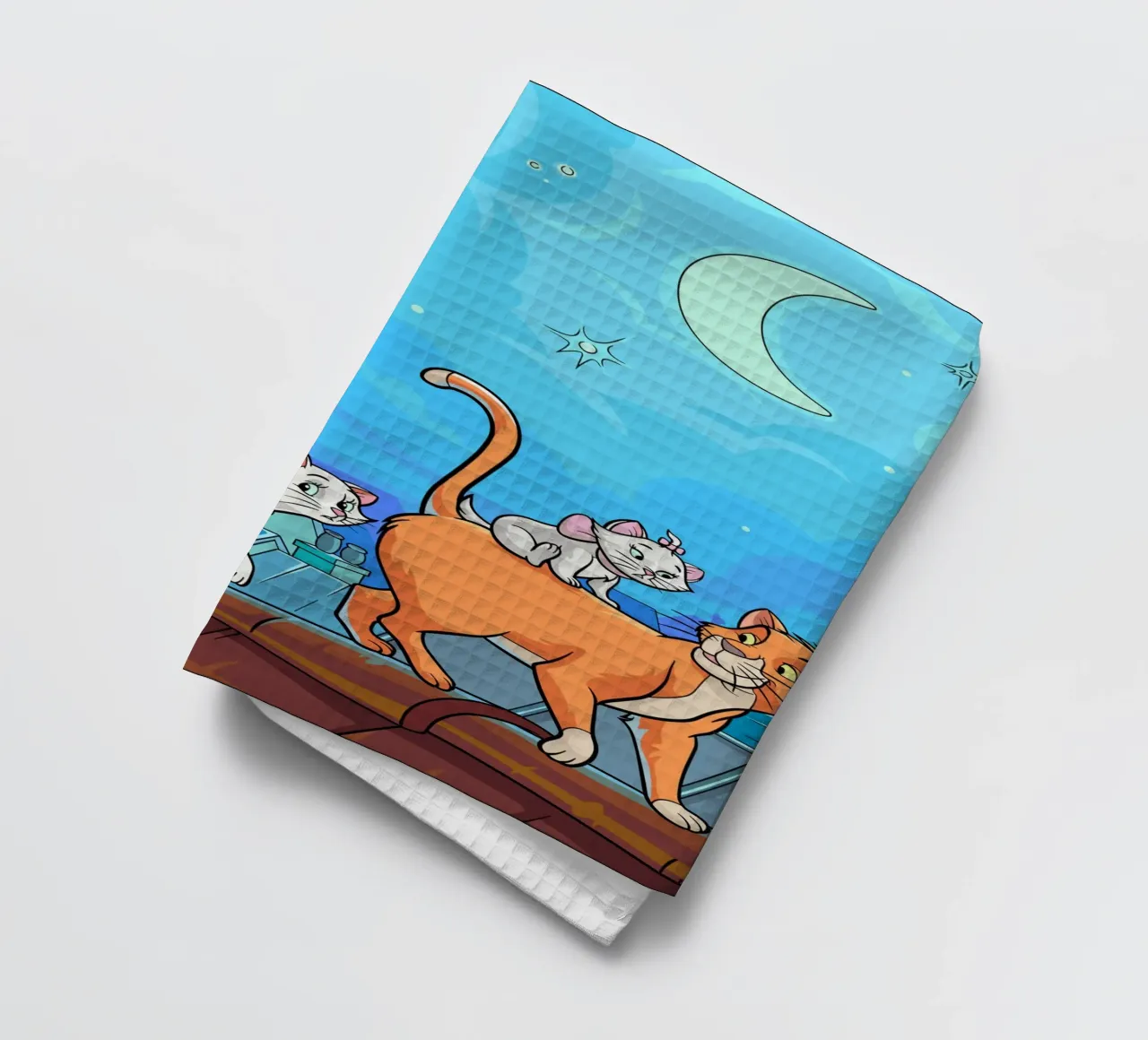 Gatti su un tetto di notte canovaccio da cucina da Fanya Art