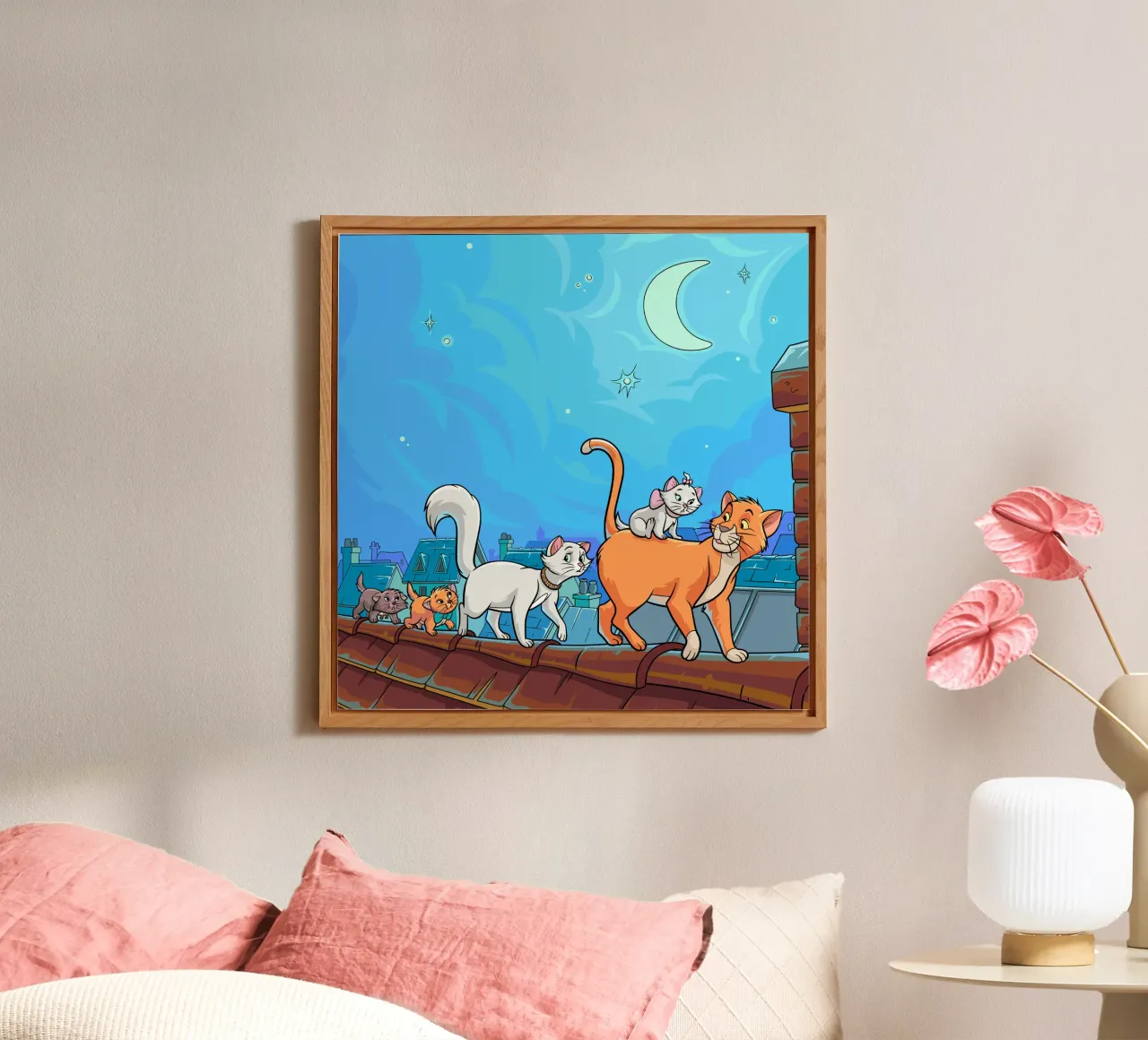 Gatti su un tetto di notte alluminio dibond da Fanya Art
