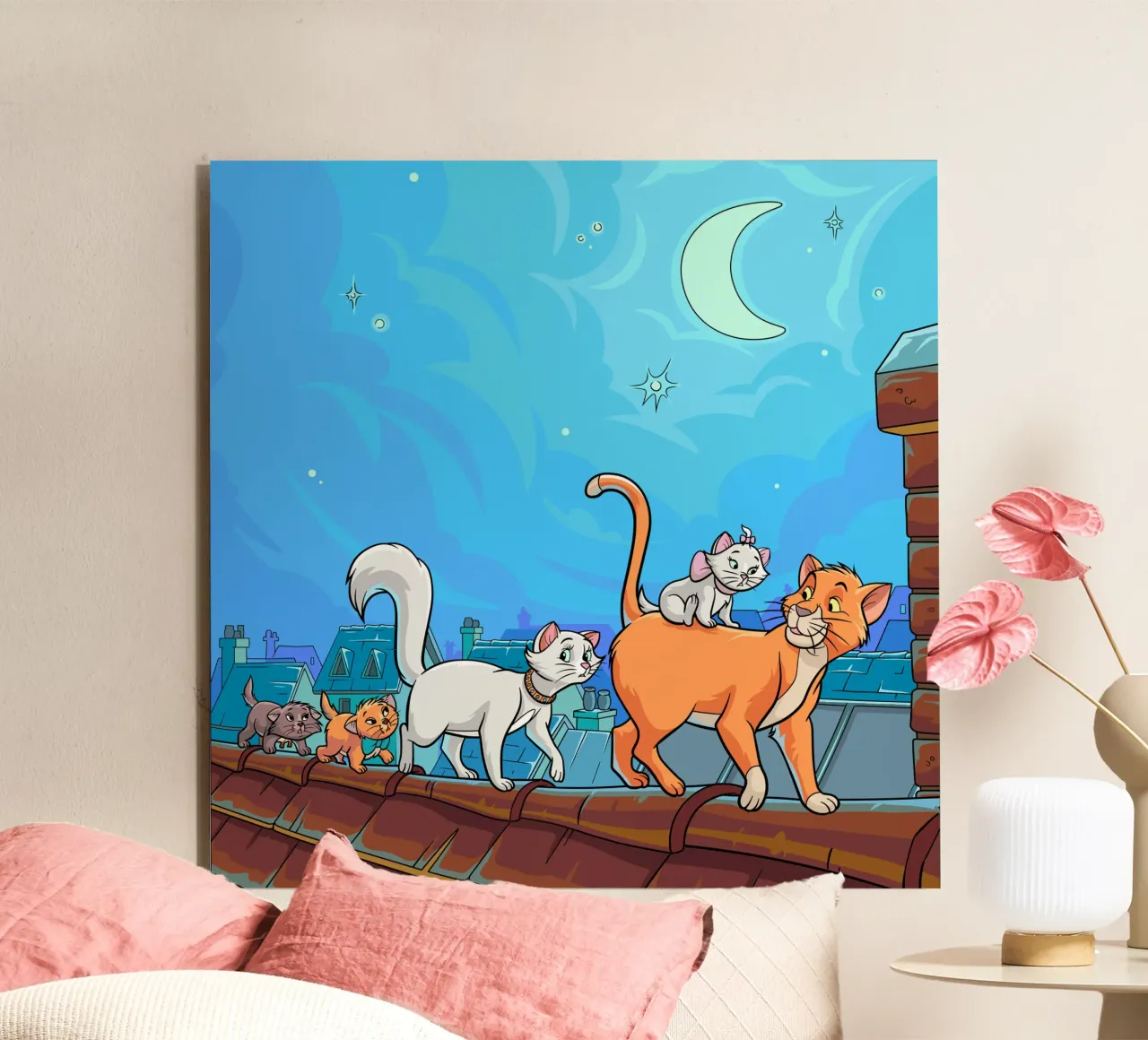 Gatti su un tetto di notte alluminio dibond da Fanya Art