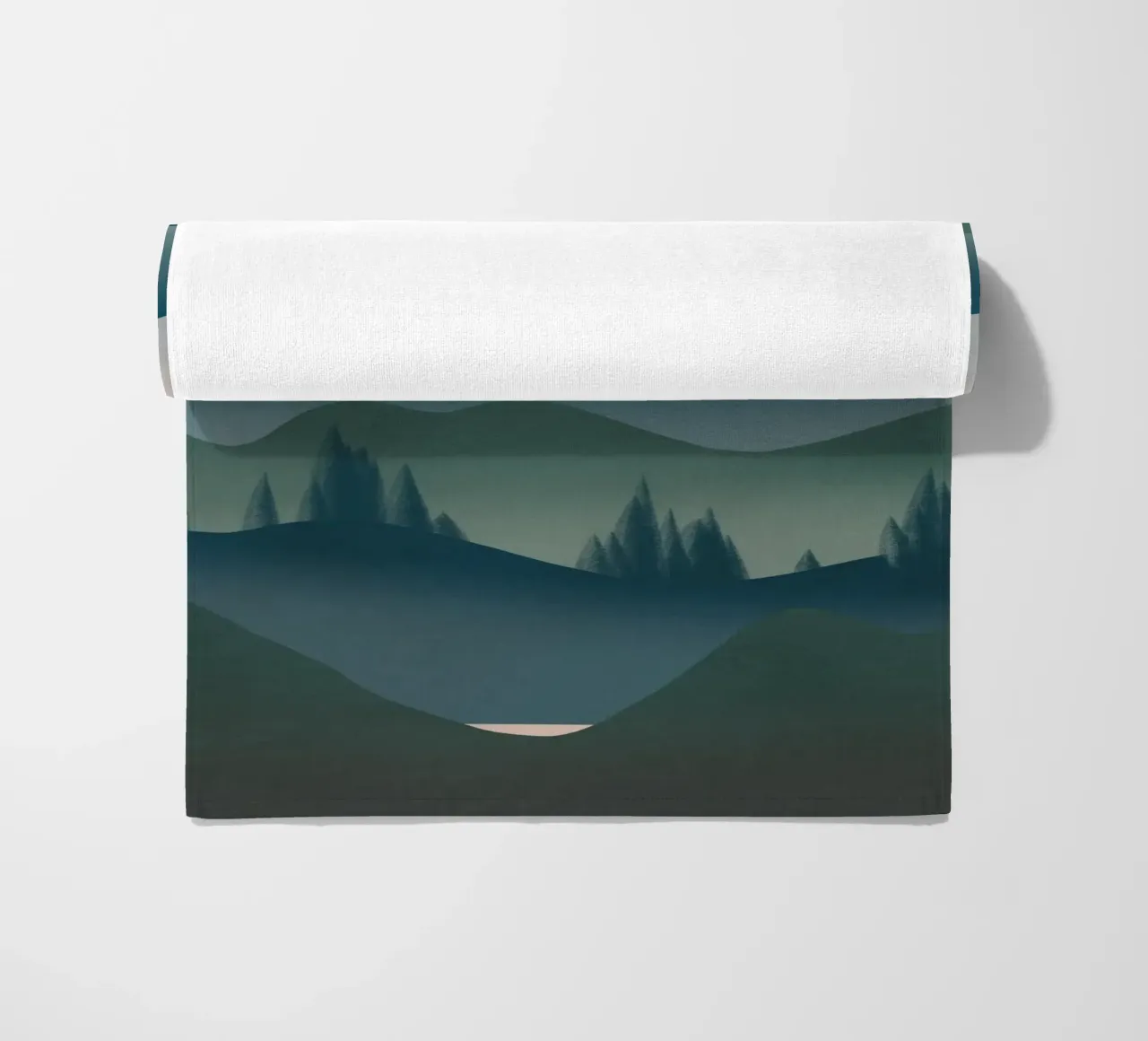 Peaceful mountains beach towel by Little Dean