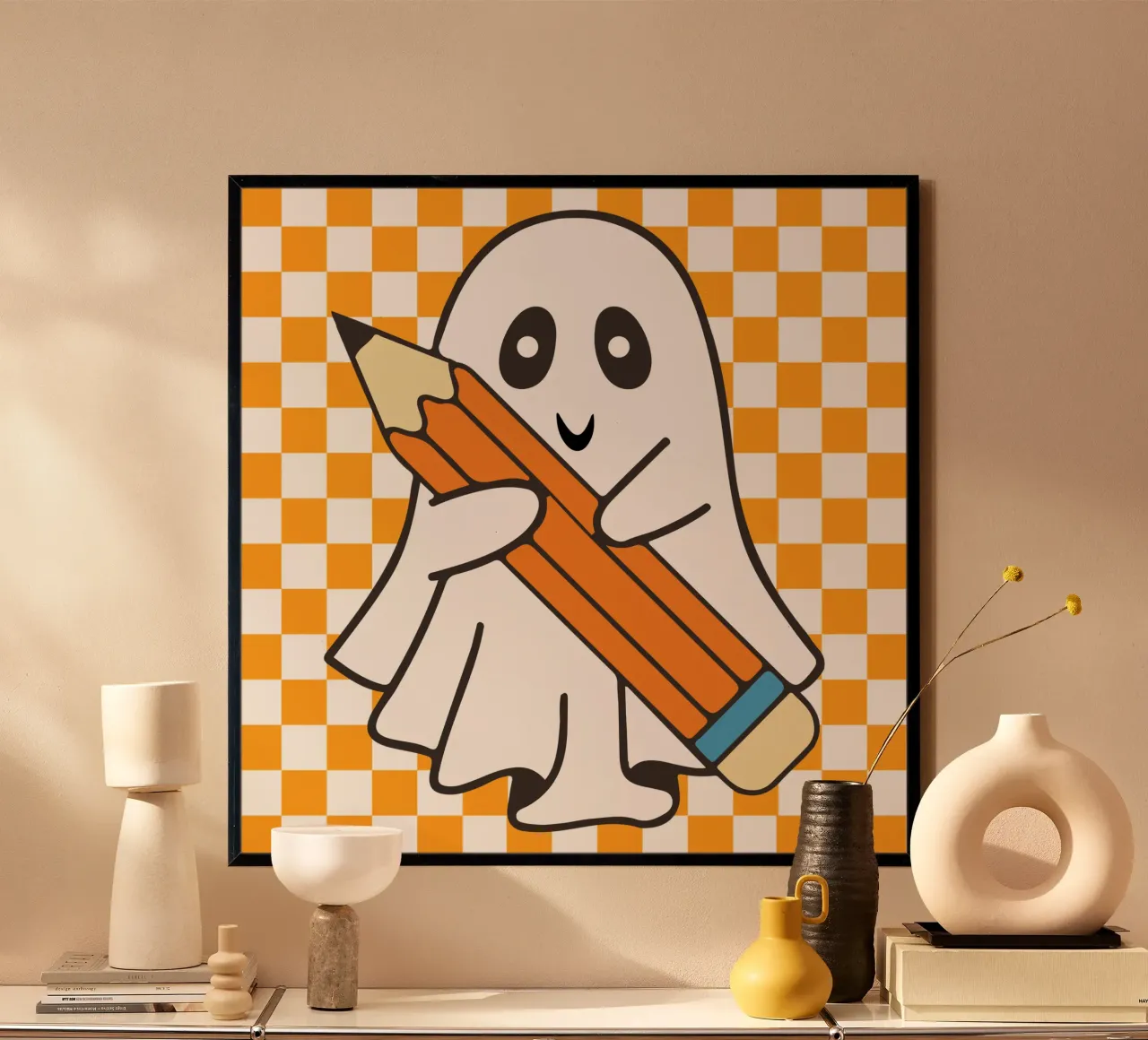 insegnante a scacchi fantasma di Halloween poster con telaio in alluminio da onetime