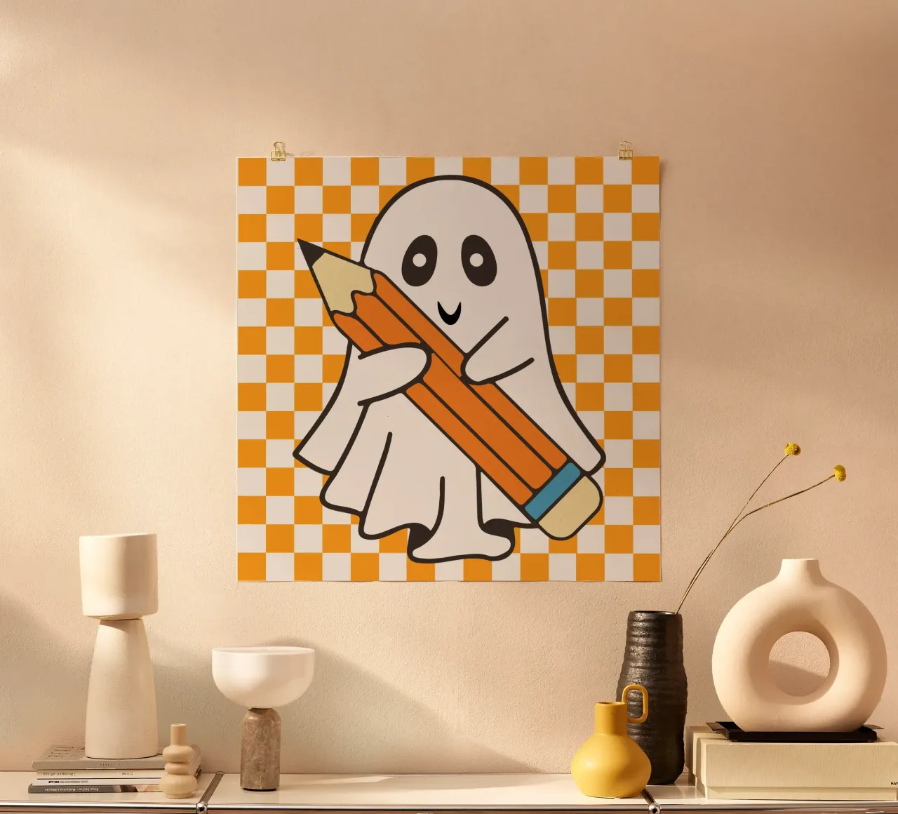 insegnante a scacchi fantasma di Halloween poster con telaio in alluminio da onetime